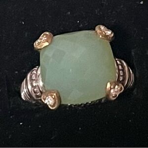 Judith Ripka Green Chalcedony Gemstone Silver Ring with Gold Accents